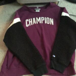 Champion Burgundy and Black Color-Block Crew Neck Sweatshirt